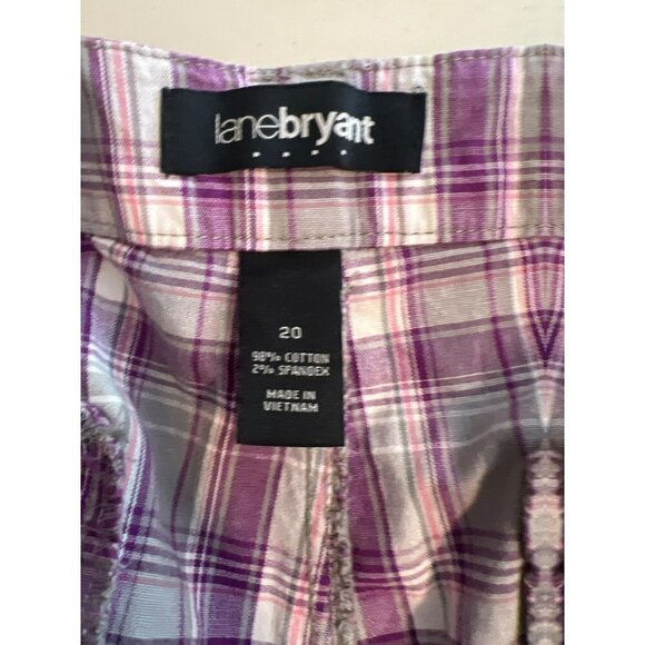 Lane Bryant Sz 20 Plaid Bermuda Shorts Purple Grey Plaid - Picture 10 of 10
